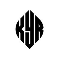 création de logo de lettre de cercle kyr avec forme de cercle et d'ellipse. lettres kyr ellipse avec style typographique. les trois initiales forment un logo circulaire. kyr cercle emblème abstrait monogramme lettre marque vecteur. vecteur