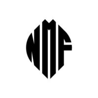 création de logo de lettre de cercle nmf avec forme de cercle et d'ellipse. lettres d'ellipse nmf avec style typographique. les trois initiales forment un logo circulaire. nmf cercle emblème abstrait monogramme lettre marque vecteur. vecteur