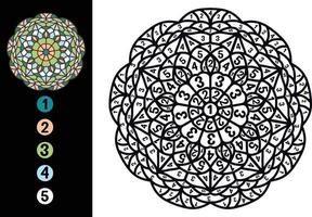 conception de mandala couleur par numéro. coloriage numéroté avec joli mandala vecteur