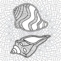 conception de page de coloriage de coquille avec fond de mandala vecteur