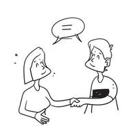 main dessinée doodle homme et femme symbole de poignée de main pour le vecteur d'illustration de l'égalité des sexes
