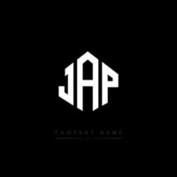 création de logo de lettre jap avec forme de polygone. création de logo en forme de polygone et de cube jap. modèle de logo vectoriel jap hexagone couleurs blanches et noires. monogramme jap, logo d'entreprise et immobilier.
