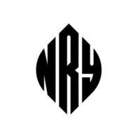 création de logo de lettre de cercle nry avec forme de cercle et d'ellipse. nry lettres ellipse avec style typographique. les trois initiales forment un logo circulaire. nry cercle emblème abstrait monogramme lettre marque vecteur. vecteur