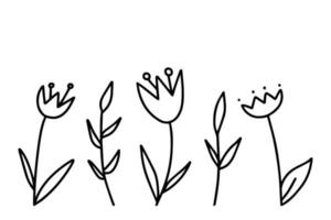 doodle tulipes contour noir sur fond blanc. planter une fleur de forêt. vecteur