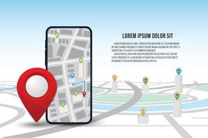 concept d'application mobile de navigation vectorielle. smartphone avec rue de la ville. conception de bannières web. vecteur
