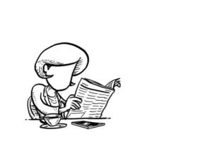 jeune femme d'affaires lisant le journal à la pause-café. conception d'illustration vectorielle de dessin animé vecteur