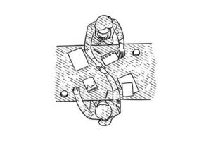 vue de dessus de l'accord de réunion d'affaires entre deux femmes d'affaires. notion de poignée de main. conception d'illustration vectorielle dessinée à la main vecteur