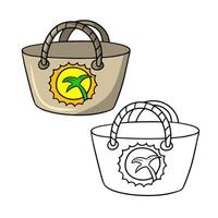 un ensemble d'images, un sac de plage avec un motif, un attribut de voyage, une illustration vectorielle de dessin animé sur fond blanc vecteur