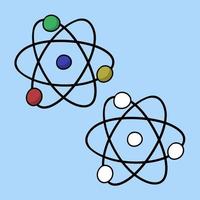 un ensemble d'images, un schéma simple d'un atome, une illustration vectorielle en style cartoon sur fond coloré