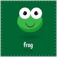 cartes d'apprentissage pour l'éducation des enfants. apprendre le mot avec transcription. grenouille. animal. fiches pédagogiques pour les enfants. activité préscolaire vecteur