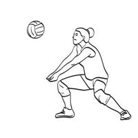 dessin au trait femme joueur de volley-ball avec ballon et équipement illustration vecteur dessiné à la main isolé sur fond blanc