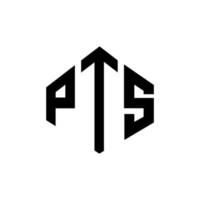 création de logo de lettre pts avec forme de polygone. création de logo en forme de polygone et de cube pts. modèle de logo vectoriel hexagone pts couleurs blanches et noires. monogramme pts, logo d'entreprise et immobilier.
