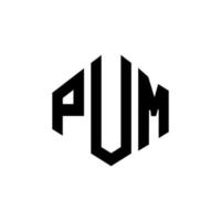 création de logo de lettre pum avec forme de polygone. création de logo en forme de polygone et de cube pum. modèle de logo vectoriel pum hexagone couleurs blanches et noires. monogramme pum, logo d'entreprise et immobilier.