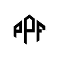 création de logo de lettre ppf avec forme de polygone. création de logo en forme de polygone et de cube ppf. modèle de logo vectoriel hexagone ppf couleurs blanches et noires. monogramme ppf, logo d'entreprise et immobilier.