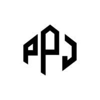 création de logo de lettre ppj avec forme de polygone. création de logo en forme de polygone et de cube ppj. modèle de logo vectoriel hexagone ppj couleurs blanches et noires. monogramme ppj, logo d'entreprise et immobilier.