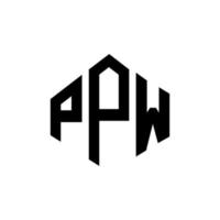 création de logo de lettre ppw avec forme de polygone. création de logo en forme de polygone et de cube ppw. modèle de logo vectoriel ppw hexagone couleurs blanches et noires. monogramme ppw, logo d'entreprise et immobilier.