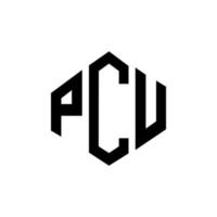 création de logo de lettre pcu avec forme de polygone. création de logo en forme de polygone et de cube pcu. modèle de logo vectoriel pcu hexagone couleurs blanches et noires. monogramme pcu, logo commercial et immobilier.