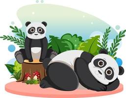 deux pandas mignons en style cartoon plat vecteur