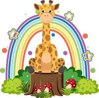 jolie girafe sur souche en style cartoon plat vecteur