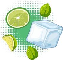 cube de glace freah avec tranches de citron vert et feuille de menthe vecteur