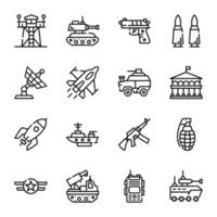 ensemble d'icônes de ligne militaire vecteur
