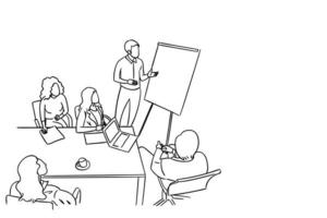 concept de présentation d'entreprise. réunion au bureau. illustration d'art de ligne de dessin animé. vecteur