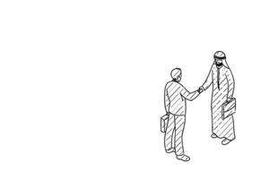 accord d'investisseur arabe avec un homme d'affaires européen. conception d'illustration vectorielle dessinée à la main vecteur
