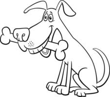 personnage animal de chien de dessin animé avec une page de coloriage d'os vecteur