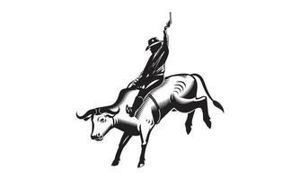 rodeo cowboy bull riding modèle vectoriel sur fond blanc