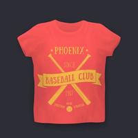 club de baseball phoenix, t-shirt imprimé sur maquette, jaune sur rouge vecteur