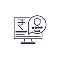 services bancaires par internet, icône de ligne de paiements sécurisés avec roupie indienne vecteur