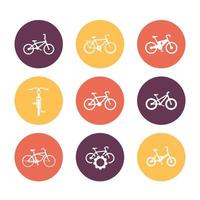 vélo, cyclisme, vélo, vélo électrique, icônes de fat-bike isolées sur blanc, illustration vectorielle vecteur
