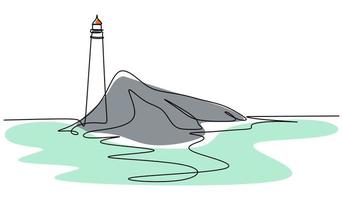 phare de l'île. modèle de logo simple linéaire moderne pour bannière d'affiche. phares et vagues de l'océan. illustration vectorielle graphique de conception de dessin en ligne continue vecteur