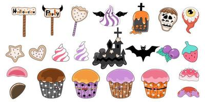 éléments de décoration halloween conçus dans un style doodle sur fond blanc. parfait pour les décorations sur le thème d'Halloween, les cartes, les autocollants, les impressions numériques, l'art pour les enfants, l'artisanat et plus encore. vecteur