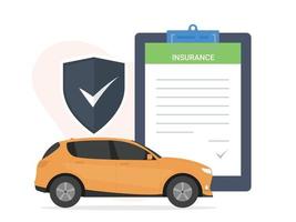 concept de police d'assurance.rapport de document avec bouclier et voiture vecteur