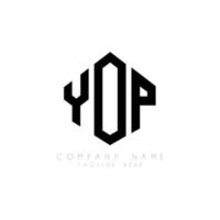 création de logo de lettre yop avec forme de polygone. création de logo en forme de polygone et de cube. modèle de logo vectoriel hexagone yop couleurs blanches et noires. monogramme yop, logo d'entreprise et immobilier.