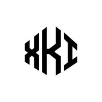 création de logo de lettre xki avec forme de polygone. création de logo en forme de polygone et de cube xki. modèle de logo vectoriel xki hexagone couleurs blanches et noires. monogramme xki, logo d'entreprise et immobilier.