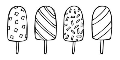 ensemble vectoriel d'illustration de crème glacée dessinée à la main. clipart de dessert mignon. pour l'impression, le web, le design, la décoration, le logo.