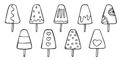 ensemble vectoriel d'illustration de crème glacée dessinée à la main. clipart de dessert mignon. pour l'impression, le web, le design, la décoration, le logo.