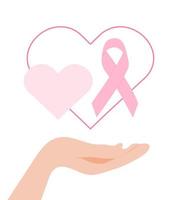 affiche de sensibilisation au cancer du sein. ruban rose et coeurs. vecteur