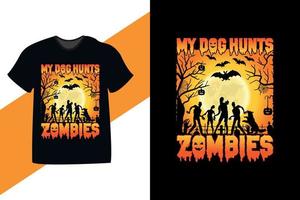 mon chien chasse les zombies conception de t-shirt rétro halloween personnalisé vecteur
