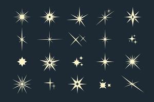ensemble d'icônes scintillantes d'étoiles vectorielles originales. feu d'artifice lumineux, scintillement de décoration, flash brillant. collection d'étoiles et d'éclats à effet de lumière rougeoyante