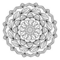 doodle mandala avec pétales et boucles, page de coloriage anti-stress avec des formes ornées, illustration zen ronde avec des motifs simples vecteur