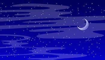 fond de ciel bleu nuit avec étoiles, nuages et lune. vecteur