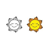 contour de doodle et icônes de soleil smiley heureux colorés isolés sur fond blanc. vecteur