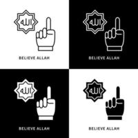 croyez le logo d'icône d'allah. illustration du symbole vectoriel des dieux musulmans. geste de la main culte croire religion symbole