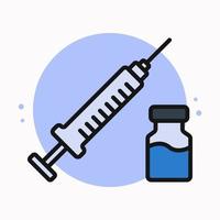 ligne remplie d'icône de vaccin d'injection. logo de bouteille de seringue et de médicaments. illustration de symbole vecteur de conception de médecine et de soins de santé