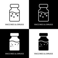 illustration du symbole de l'icône de la bouteille de vaccins et de médicaments. logo médical de la pharmacie. ensemble d'icônes vectorielles de conception de médecine et de soins de santé vecteur