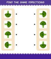 faire correspondre les mêmes directions de brocoli. jeu de correspondance. jeu éducatif pour les enfants d'âge préscolaire et les tout-petits vecteur