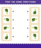 faire correspondre les mêmes directions de bok choy. jeu de correspondance. jeu éducatif pour les enfants d'âge préscolaire et les tout-petits vecteur